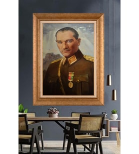 Altın Varaklı Çerçeveli Paspartulu Atatürk Tablo DC1173 (Gold)