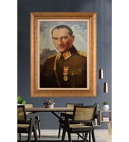 Altın Varaklı Çerçeveli Paspartulu Atatürk Tablo DC1173 (Gold)