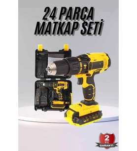 Profesyonel Çift Bataryalı Akülü Vidalama Şarjlı Matkap 24 Parça