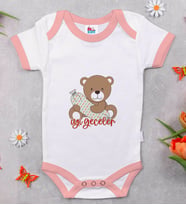 BK Kids Sevimli Ayıcık Tasarımlı Pembe Bebek Body Zıbın-1