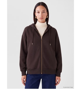 LCW EVERYDAY Kahverengi Kapüşonlu Oversize Kadın Fermuarlı Sweatshirt