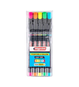 Bigpoint BP911-05 Fosforlu Kalem Cep Tipi 5'li Set (Çok Renkli)