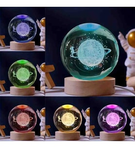 Wolawood Kristal Cam Kar Küresi 3D Renk Değiştiren Rgb'li Doğal Ahşap Standlı USB Kablolu LED Işıklı Lamba Seti Konsept Dekoratif Hediyelik Eşya Top Dekor Özel Premium Seri