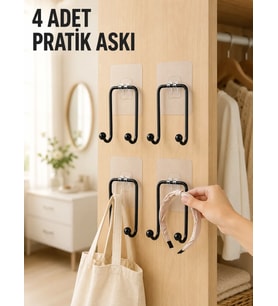 4 Adet Yapışkanlı Duvar Askısı Çok Amaçlı Pratik Askılık Seti