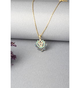 Lotus Yaşam Çiceği Kolye 925 Ayar Gümüş Kolye (Gold)