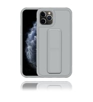 Apple IPhone 11 Pro Max Uyumlu Mat Gri Yumuşak Silikon Standlı Tutacaklı (Tutamaçlı) Telefon Kılıfı