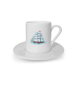 Türk Kahvesi Fincanı Deniz Sailor Çapa Yat Deniz Feneri Mavi