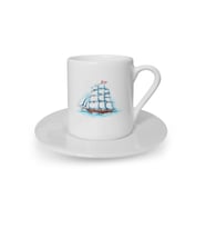 Türk Kahvesi Fincanı Deniz Sailor Çapa Yat Deniz Feneri Mavi