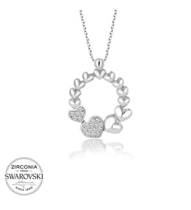 Swarovski Taşlı Gümüş Çember Kalp Bayan Kolye