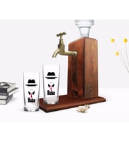 BK Home Renkli Baskılı Godfather Baba Tasarımlı İkili Rakı Bardağı ve Ahşap Rakı Standı Hediye Seti-11 (Model 1)