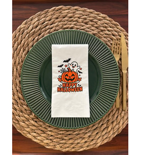 Happy Halloween Bal kabaklı Renkli Baskılı Peçete Beyaz 16 Adet