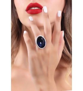 Kadın Antik Gümüş Kaplama Lacivert Swarovski Taşlı Hürrem Yüzük
