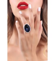 Kadın Antik Gümüş Kaplama Lacivert Swarovski Taşlı Hürrem Yüzük