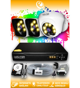 ELITCAM 3 Kameralı Kare 1 İç Kamera Set 320 GB HDD Full HD Renkli Gece Görüşlü Güvenlik Kamerası Sistemi
