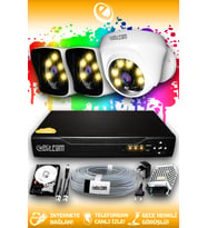 ELITCAM 3 Kameralı Kare 1 İç Kamera Set 320 GB HDD Full HD Renkli Gece Görüşlü Güvenlik Kamerası Sistemi