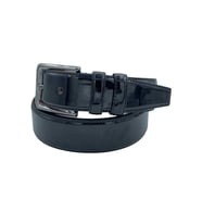 Siyah Rugan Suni Deri Düz Model Dikişli 3.5 cm.lik Klasik Kemer - 8001-Düz-22K-E