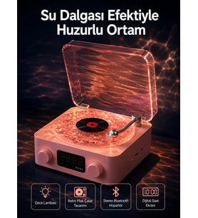 Retro Saatli Bluetooth Hoparlör - Gece Lambalı Kristal Ses Kalitesi Yeni Nesil