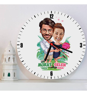 Sevgiliye Hediye Kişiye Özel Egzotik Aşıklar Karikatürlü Duvar Saati