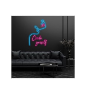 Create Yourself Yazılı Kadın Figürlü Neon Tabela