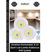 #Spot SMD Zaman Ayarlı Beyaz Uzaktan Kumandalı 3 Lü Spot Led Lamba Kablosuz Pilli Işıldak