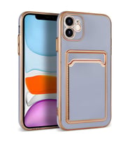 Apple iPhone 12 Kılıf Bark Kartlıklı Kenarları Altın Renk Kılıf (Lila)