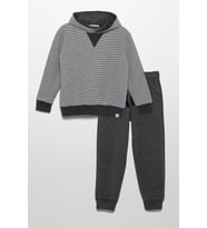 Çizgili Kapişonlu Jogger Koyu Gri Alt Üst Takım