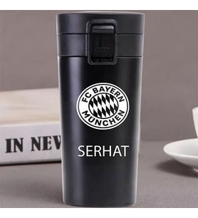 Kişiye Özel Paslanmaz Çelik 380 ml Vakumlu Takım Logosu Baskılı Termos - Isı Yalıtımlı, Sızdırmaz Kapak (Siyah)