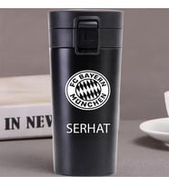 Kişiye Özel Paslanmaz Çelik 380 ml Vakumlu Takım Logosu Baskılı Termos - Isı Yalıtımlı, Sızdırmaz Kapak (Siyah)