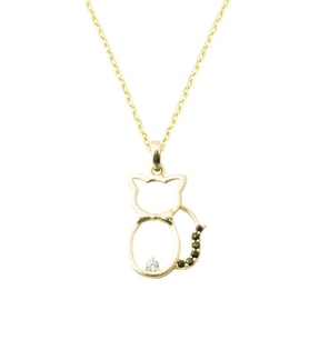 Kedili Topaz Taşlı Altın Kolye