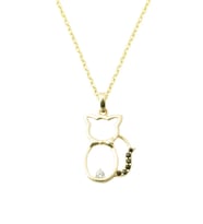 Kedili Topaz Taşlı Altın Kolye