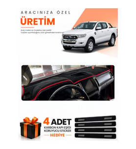 FORD RANGER (2018-2019) Uyumlu Torpido Koruma Örtüsü Oto Kılıfı - Siyah Kırmızı