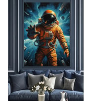 Uzayda Yürüyen Astronot Resmi Dekoratif Kanvas - Mdf Ahşap Tablo
