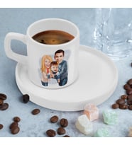 BK Gift Kişiye Özel Sunum Tabaklı Aile Karikatürlü Kahve Fincanı-11, Sevgiliye Hediye, Aileye Hediye, Arkadaşa Hediye
