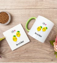 Kişiye Özel Sevimli Limonlar Yeşil Kupa ve Bardak Altlığı