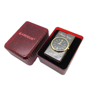 Ardeur® Desen İşlemeli Saatli Titanyum Gold İsme Özel Çakmak Hediyelik Kutusunda