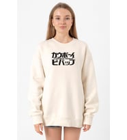 Cowboy Bebop Retro Letter Logo Ekru Kadın 2ip Sweatshirt
