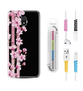 Xiaomi Redmi 8A 8 Pro 9C 9T 10C 11T Pro Kılıf Kablo Koruma Spiral Silikon Pink Flowers 3 1393