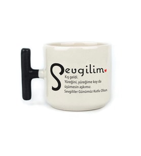 Sevgilim Baskılı Siyah Kulplu T Kupa
