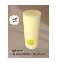 özel El Dökümü Mega Boy Silindir Mum – dekoratif Eskitme Tarzı  Krem  12 x 28.5 cm