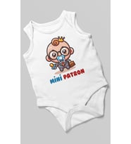 Mini Patron Baskılı Bebek Zıbını – Çıtçıtlı Body  %100 Pamuk Sıfır Kol (Beyaz)