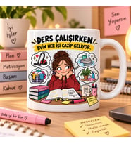 Ders Çalışırken Evin Her İşi Cazip Geliyor Esprili Öğrenci Baskılı Kupa