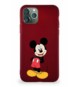 Apple iPhone 11 Pro Soft Premier Kapak Mickey Mouse-B Tasarımlı Silikon Kılıf - Mürdüm (Şeffaf)
