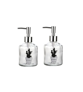 BANYO SETİ CAM SIVI SABUNLUK 2 ADET,KAKTÜS 2 DESEN 300ML 7,6X15,5CM