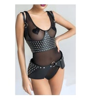 Perçin Detaytlı Şık Kemer ve Harness Takım (Siyah)