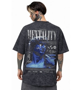 Tasarım Mentality Sırt Baskılı Unisex Oversize Eskitme Yıkamalı Tişört