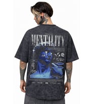 Tasarım Mentality Sırt Baskılı Unisex Oversize Eskitme Yıkamalı Tişört