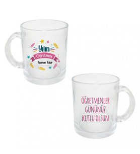 Kişiye Özel Öğretmenler Günü Yılın Öğretmeni Baskılı Şeffaf Cam Kupa Bardak HK2328