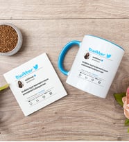 Kişiye Özel Twitter Tasarım Fotoğraflı Mavi Kupa ve Bardak Altlığı