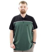 Mode XL Büyük Beden Erkek T-Shirt Polo Yaka Renk Bloklu DEER U24324 Nefti