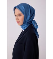 Klasik Desen İpek Twill Eşarp  - 2026 İlkbahar-Yaz (T)  4317 (Mavi)